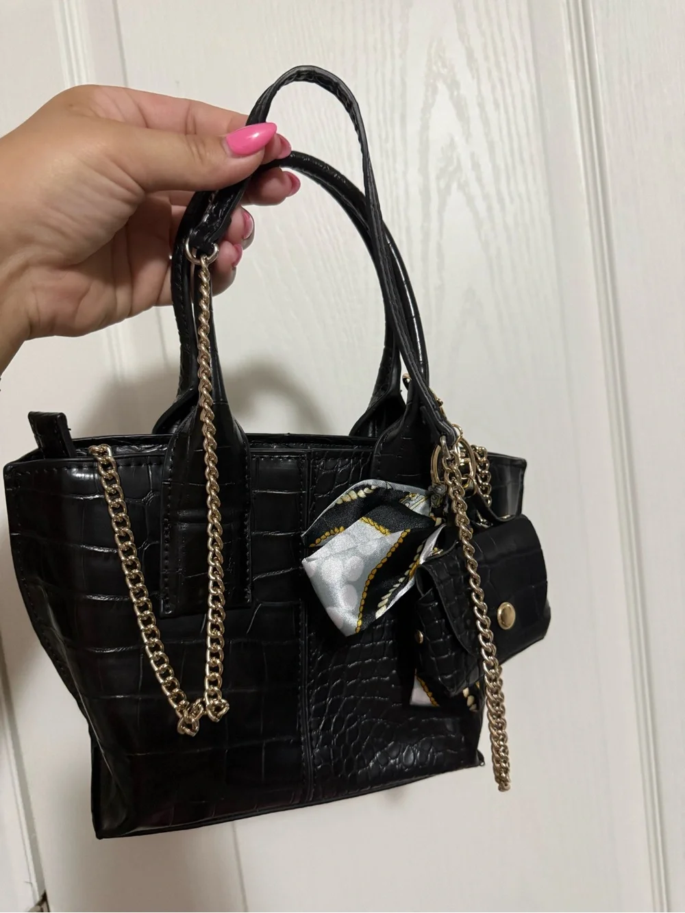 Zara Black Croc-Effect Small Tote